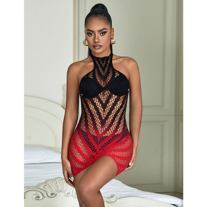 Subblime – 952242 Rotes und schwarzes degradierendes elastisches Netzkleid Einheitsgröße