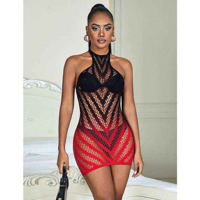 Subblime – 952242 Rotes und schwarzes degradierendes elastisches Netzkleid Einheitsgröße