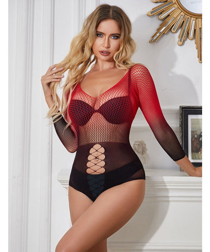 Subblime – 952259 Red And Black Gradient Long Sleeve Elastic Fishnet Dress One Size Subblime – 952259 Red And Black Gradient Long Sleeve Elastic Fishnet Dress One Size