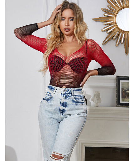 Subblime – 952259 Red And Black Gradient Long Sleeve Elastic Fishnet Dress One Size Subblime – 952259 Red And Black Gradient Long Sleeve Elastic Fishnet Dress One Size