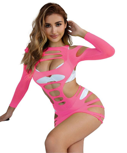 Subblime – 952273 Long Sleeve Elastic Fishnet Dress Pink One Size Subblime – 952273 Long Sleeve Elastic Fishnet Dress Pink One Size