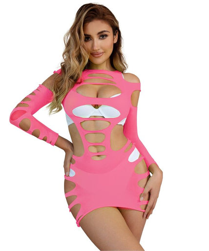 Subblime – 952273 Long Sleeve Elastic Fishnet Dress Pink One Size Subblime – 952273 Long Sleeve Elastic Fishnet Dress Pink One Size