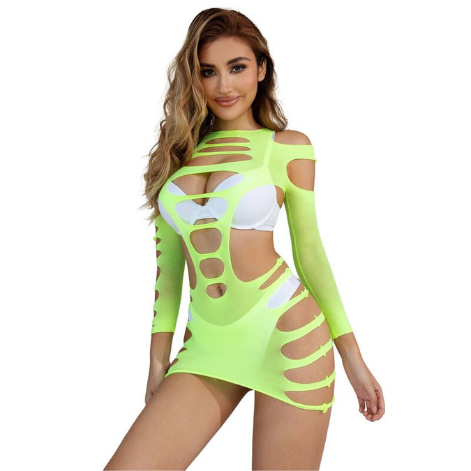 Subblime – 952280 Groene Lange Mouwen Elastische Visnet Jurk One Size