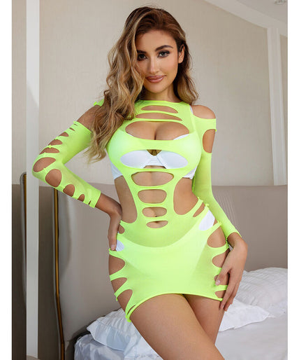 Subblime – 952280 Green Long Sleeve Elastic Fishnet Dress One Size Subblime – 952280 Green Long Sleeve Elastic Fishnet Dress One Size