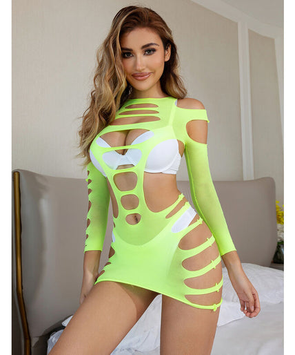 Subblime – 952280 Green Long Sleeve Elastic Fishnet Dress One Size Subblime – 952280 Green Long Sleeve Elastic Fishnet Dress One Size