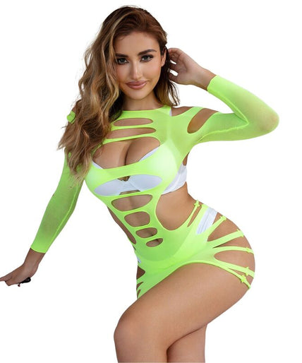 Subblime – 952280 Green Long Sleeve Elastic Fishnet Dress One Size Subblime – 952280 Green Long Sleeve Elastic Fishnet Dress One Size