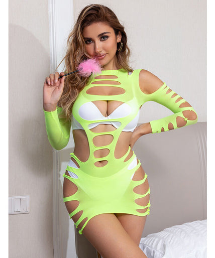 Subblime – 952280 Green Long Sleeve Elastic Fishnet Dress One Size Subblime – 952280 Green Long Sleeve Elastic Fishnet Dress One Size