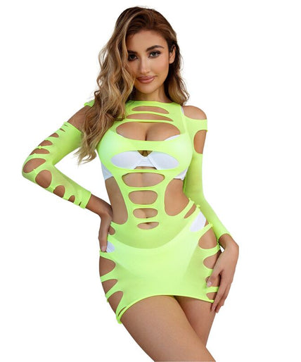 Subblime – 952280 Green Long Sleeve Elastic Fishnet Dress One Size Subblime – 952280 Green Long Sleeve Elastic Fishnet Dress One Size