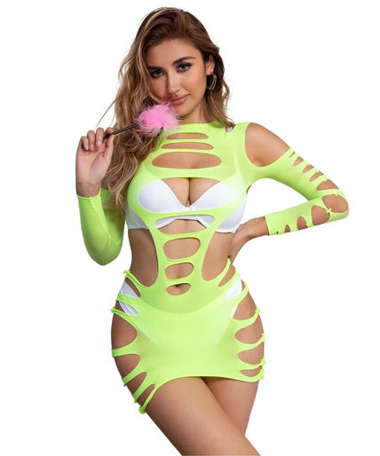 Subblime – 952280 Green Long Sleeve Elastic Fishnet Dress One Size Subblime – 952280 Green Long Sleeve Elastic Fishnet Dress One Size