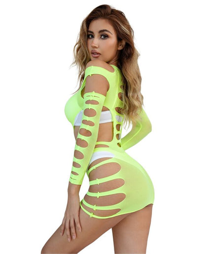 Subblime – 952280 Green Long Sleeve Elastic Fishnet Dress One Size Subblime – 952280 Green Long Sleeve Elastic Fishnet Dress One Size