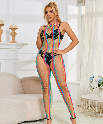 Subblime – 952358 Rainbow Mesh Halter Neck Bodystocking Xs/m Subblime – 952358 Rainbow Mesh Halter Neck Bodystocking Xs/m