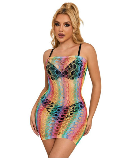 Subblime – 952365 Rainbow Bare Shoulder Fishnet Dress One Size Subblime – 952365 Rainbow Bare Shoulder Fishnet Dress One Size