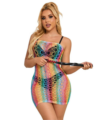 Subblime – 952365 Rainbow Bare Shoulder Fishnet Dress One Size Subblime – 952365 Rainbow Bare Shoulder Fishnet Dress One Size