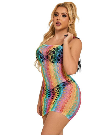 Subblime – 952365 Rainbow Bare Shoulder Fishnet Dress One Size Subblime – 952365 Rainbow Bare Shoulder Fishnet Dress One Size