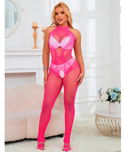 Subblime – 952389 Fishnet And Lace Crotchless Bodystocking With High Neck Pink One Size Subblime – 952389 Fishnet And Lace Crotchless Bodystocking With High Neck Pink One Size
