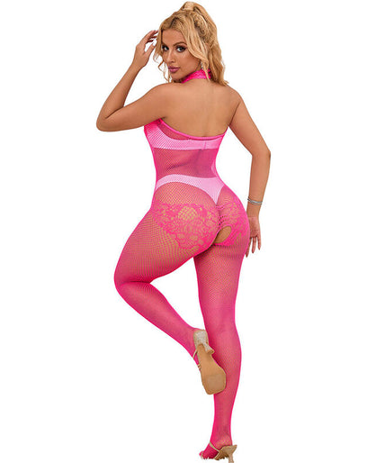 Subblime – 952389 Fishnet And Lace Crotchless Bodystocking With High Neck Pink One Size Subblime – 952389 Fishnet And Lace Crotchless Bodystocking With High Neck Pink One Size