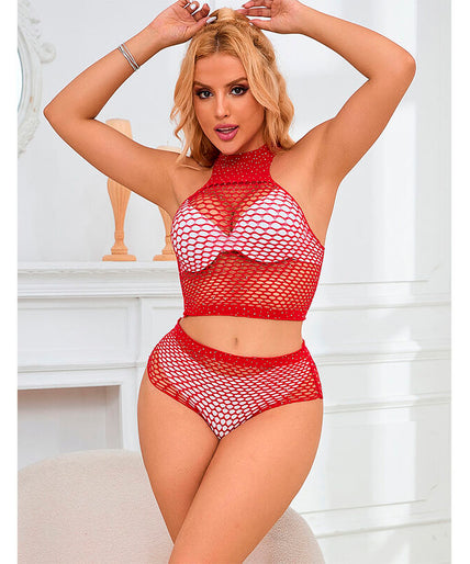 Subblime – 952402 Fishnet Set With Pink Diamonds One Size Subblime – 952402 Fishnet Set With Pink Diamonds One Size