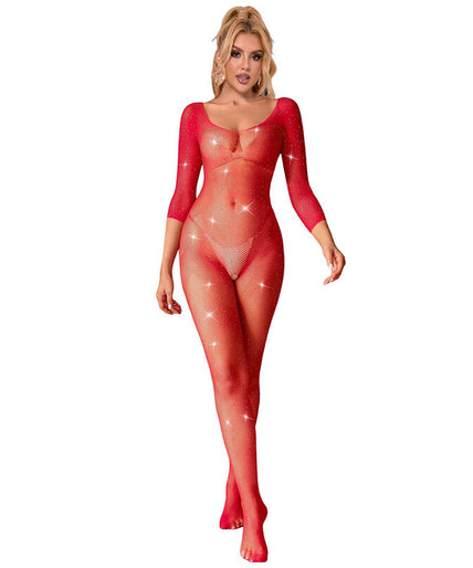 Subblime – 952419 Fishnet Bodystocking With Diamonds Long Sleeve Red Xs/m Subblime – 952419 Fishnet Bodystocking With Diamonds Long Sleeve Red Xs/m