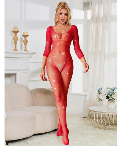 Subblime – 952419 Fishnet Bodystocking With Diamonds Long Sleeve Red Xs/m Subblime – 952419 Fishnet Bodystocking With Diamonds Long Sleeve Red Xs/m