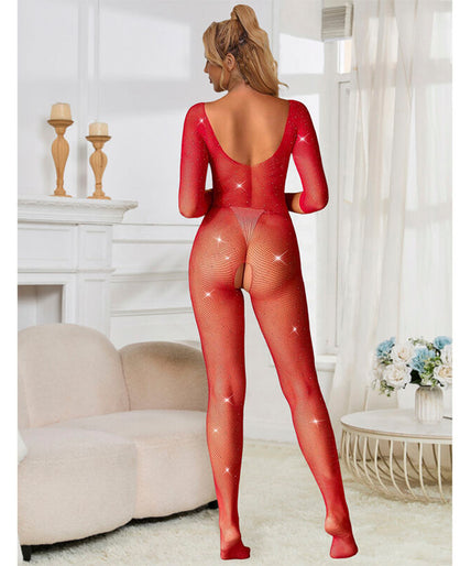 Subblime – 952419 Fishnet Bodystocking With Diamonds Long Sleeve Red Xs/m Subblime – 952419 Fishnet Bodystocking With Diamonds Long Sleeve Red Xs/m