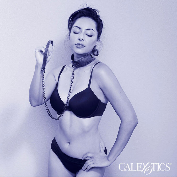 Calexotics – Nocturnal Collar & Leash Leather Adjustable Black