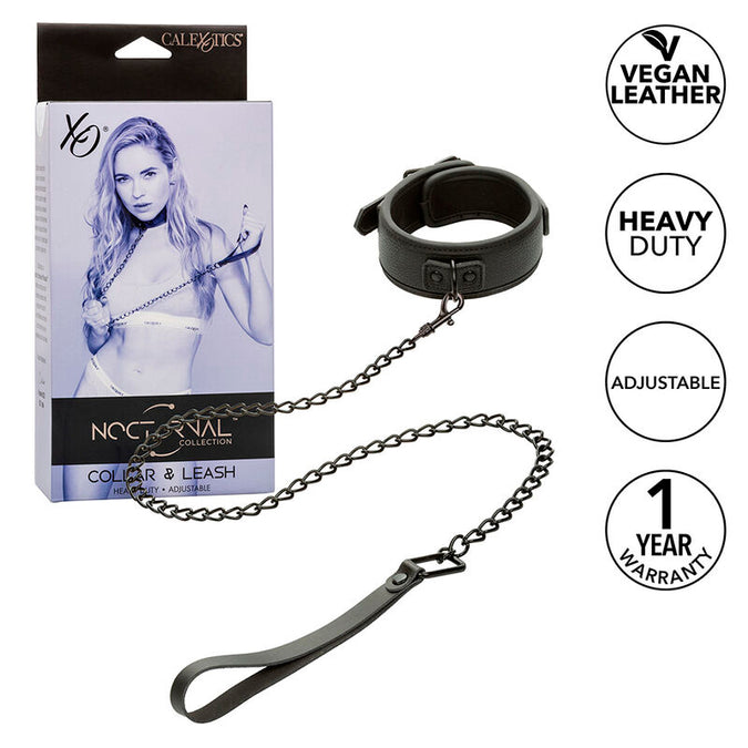Calexotics – Nocturnal Collar & Leash Leather Adjustable Black