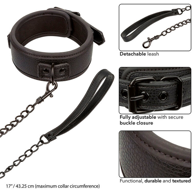 Calexotics – Nocturnal Collar & Leash Leather Adjustable Black