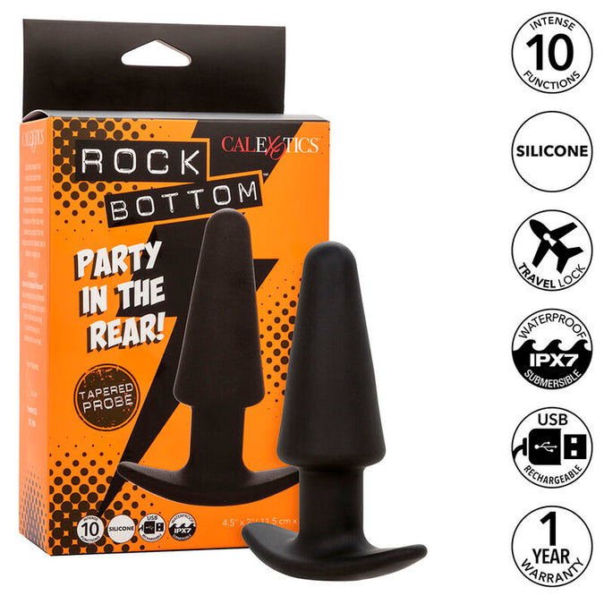 Calexotics – Rock Bottom Konischer Analplug 10 Vibrationen Silikon Schwarz