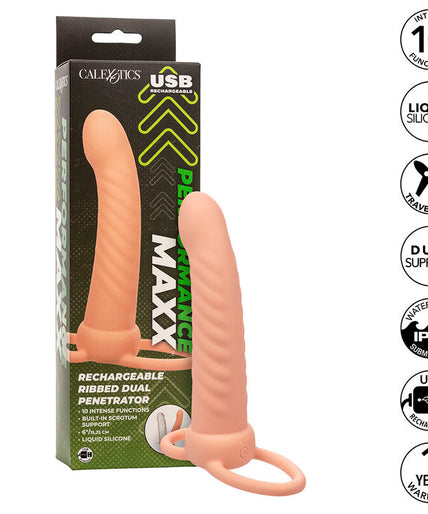Calexotics – Maxx gerippter Dual-Penetrator mit 10 Vibrationsstufen, hautfarben Calexotics – Maxx gerippter Dual-Penetrator mit 10 Vibrationsstufen, hautfarben