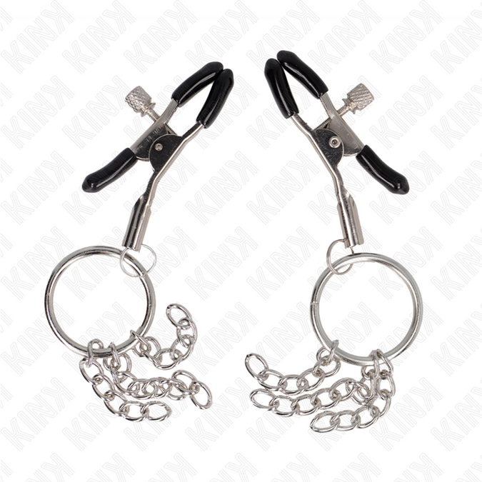 Kink – O-Ring-Brustwarzenklemme mit kleiner Kette Silber 6 cm
