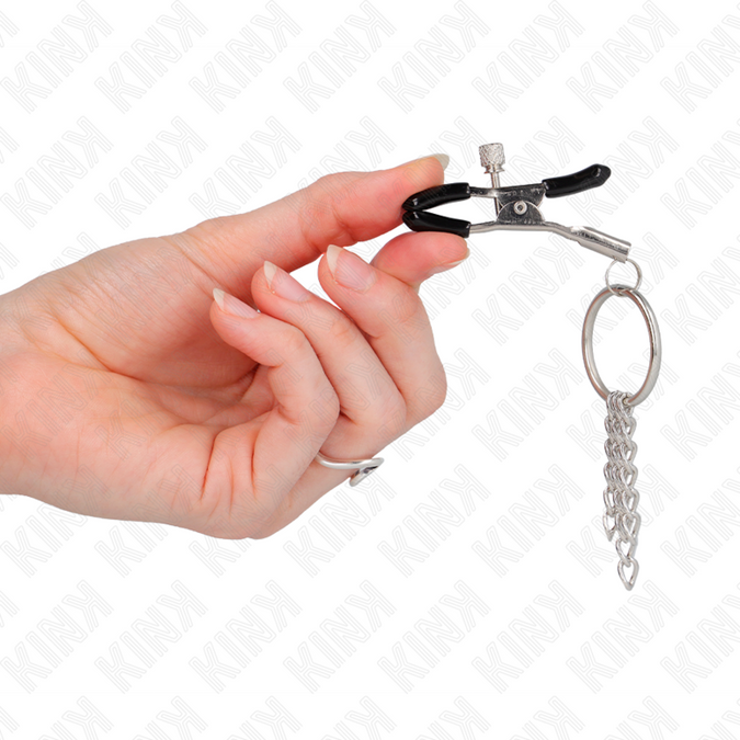 Kink – O-Ring-Brustwarzenklemme mit kleiner Kette Silber 6 cm
