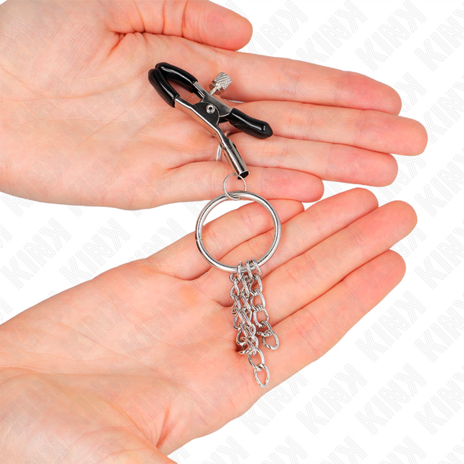 Kink – O-Ring-Brustwarzenklemme mit kleiner Kette Silber 6 cm