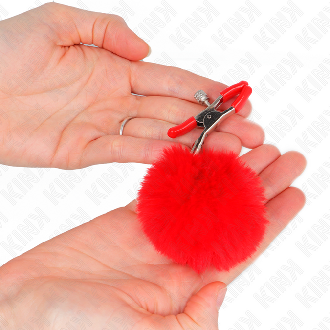 Kink – Nippelklemme mit Kunstfellball Rot 6 cm