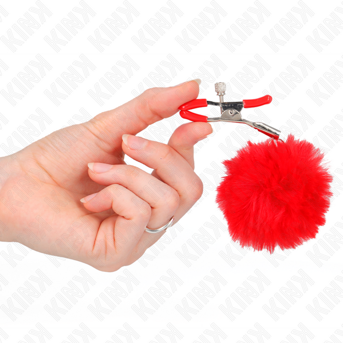 Kink – Nippelklemme mit Kunstfellball Rot 6 cm