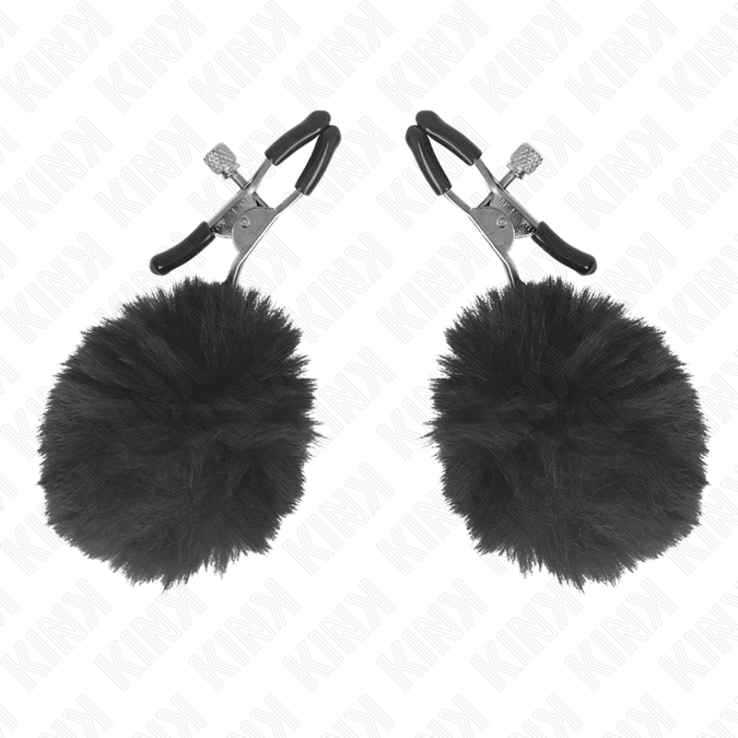 Kink – Nippelklemme mit Kunstfellball Schwarz 6 cm