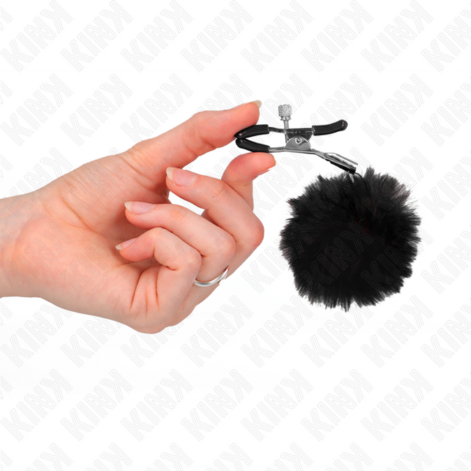 Kink – Nippelklemme mit Kunstfellball Schwarz 6 cm