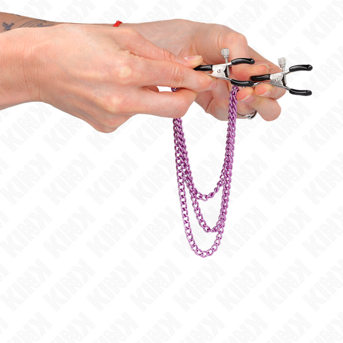 Kink – Brustwarzenklemmen mit 3 Ketten Lila 20/23/28 cm