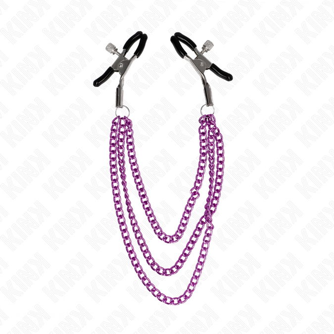 Kink – Brustwarzenklemmen mit 3 Ketten Lila 20/23/28 cm
