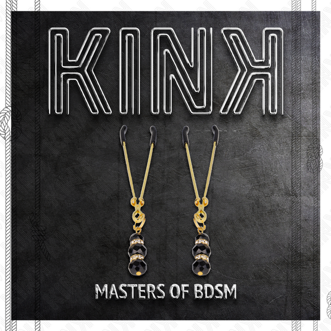 Kink – Dünne goldene Nippelklemmen mit 3 schwarzen Glasperlen 7 cm