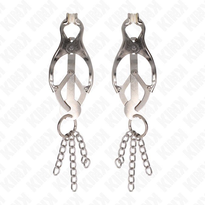 Kink – Japanische Kleeblatt-Nippelklemmen mit kleinen Ketten Silber