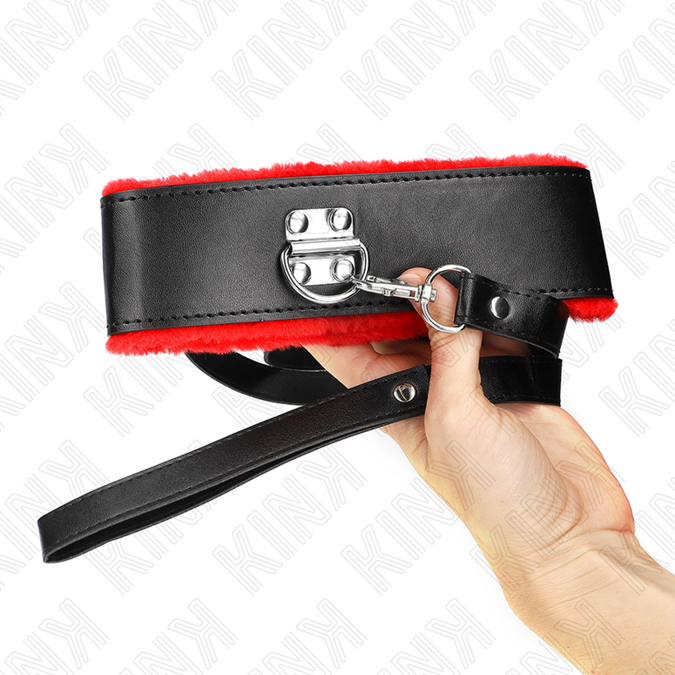Kink – Halsband mit Gürtel 116 cm mit rotem Lederband, verstellbar 40 – 48 cm x 6 cm