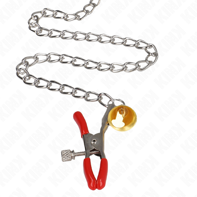 Kink – Glocke Dreifach Brustwarzen- und Klitoris-Klemmen Rot mit Kette 30 Cm