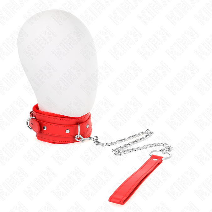 Kink – Halsband mit Leine 65 cm mit Einschränkungen Rot 36 – 42 cm x 5,5 cm
