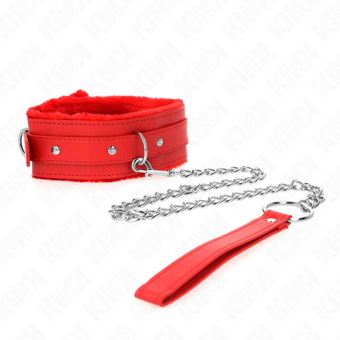 Kink – Halsband mit Leine 65 cm mit Einschränkungen Rot 36 – 42 cm x 5,5 cm