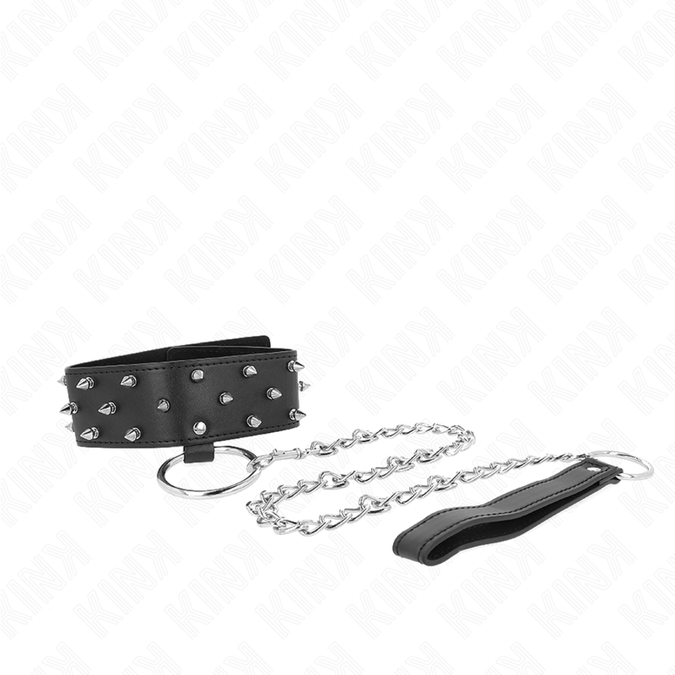Kink – Halsband mit Leine 65 cm mit silbernen Nieten Modell 5 verstellbar 36 – 43 cm x 5 cm