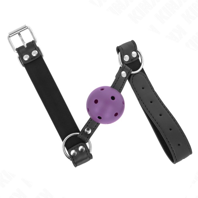 Kink – Atmungsaktiver Ball 4 Cm Knebel Mit Doppelter Niete Lila 62,5 X 2,5 Cm Verstellbar 42 – 58 Cm