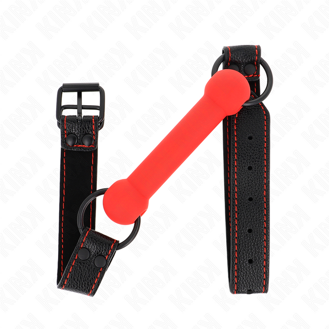 Kink – Knochenknebel mit Lederimitat-Riemen Rot Verstellbar 41 – 57 cm