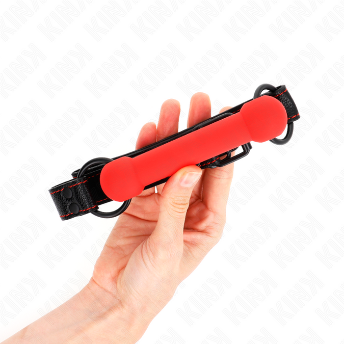 Kink – Knochenknebel mit Lederimitat-Riemen Rot Verstellbar 41 – 57 cm