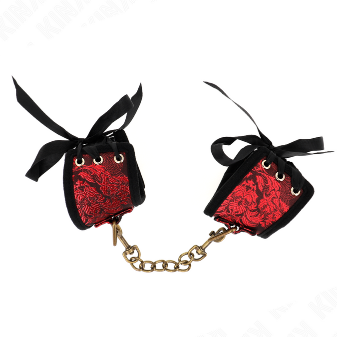 Kink – Scandal Handgelenkfesseln Rot – Schwarz mit Spitzen-Details 24,5 Cm X 6,5 Cm