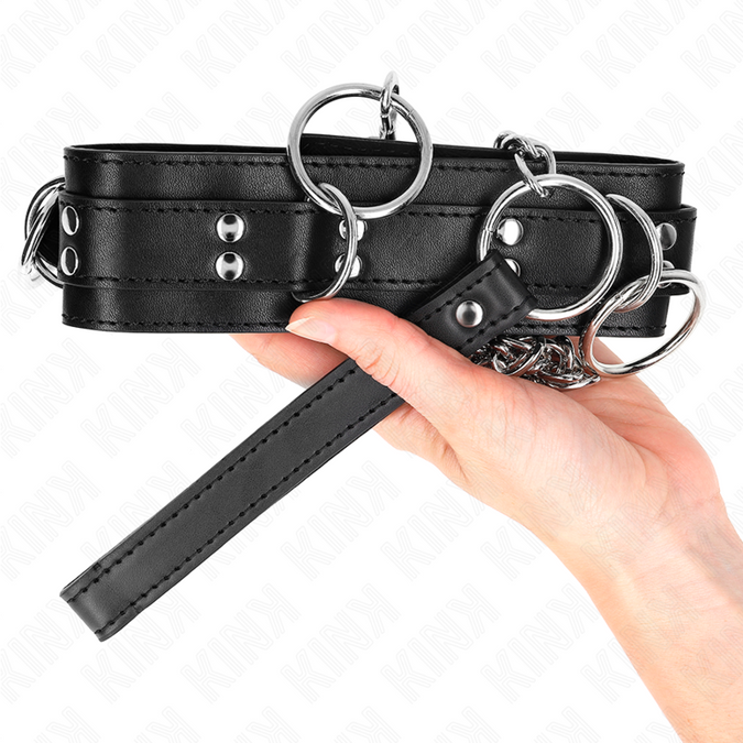 Kink – 3-Ring-Sklaverei-Halskette mit Riemen 80 cm 53 x 5 cm